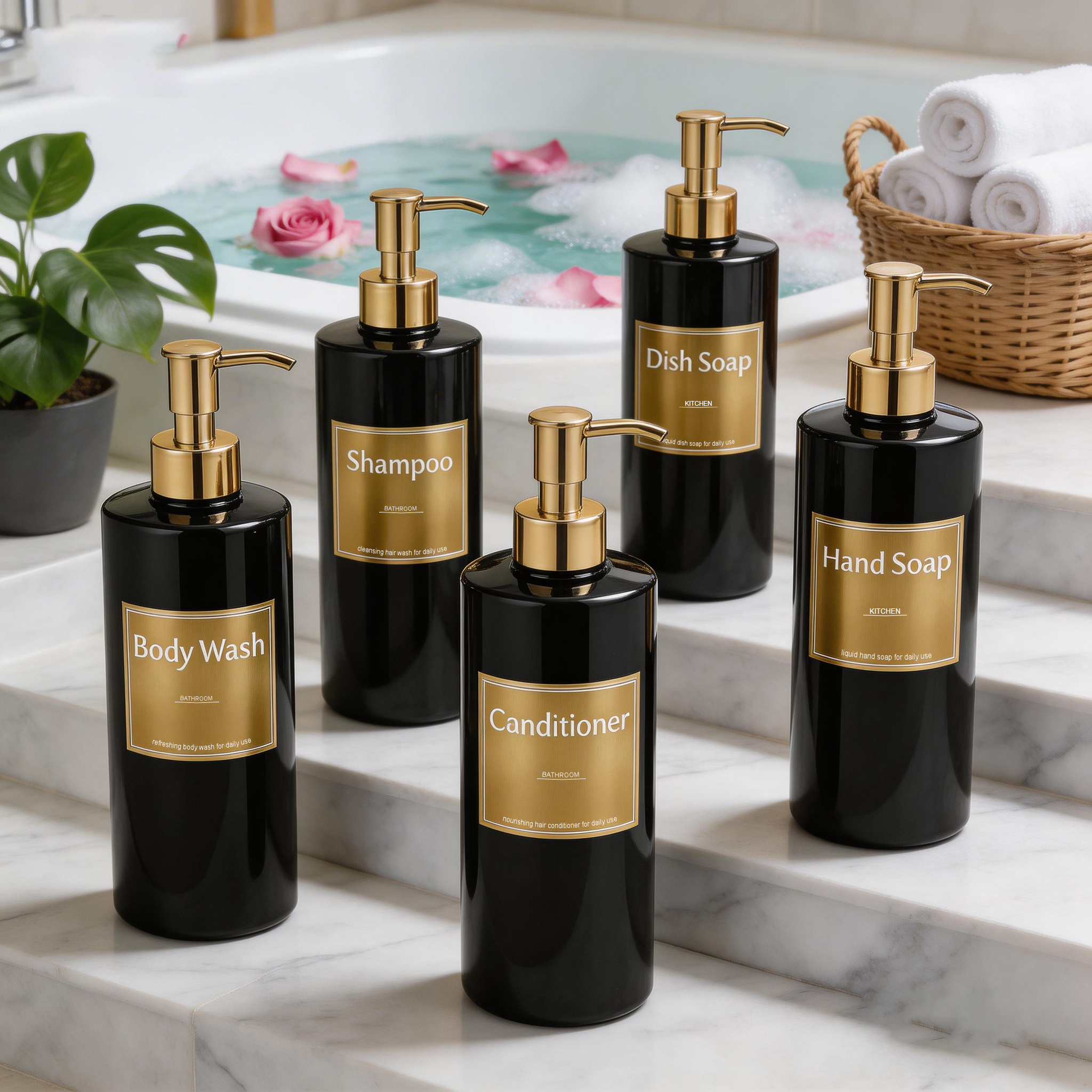 Home Bathroom Soap Dispenser - Dispenser Sabun Isi Ulang Black Gold,