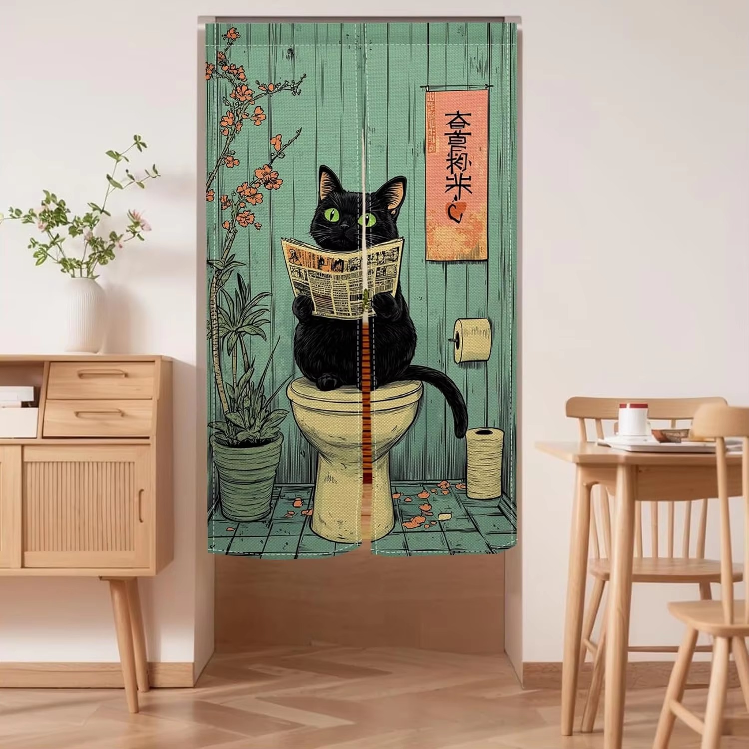 Home Bathroom Partition - VIKAMA Fun Black Cat Half Curtain,