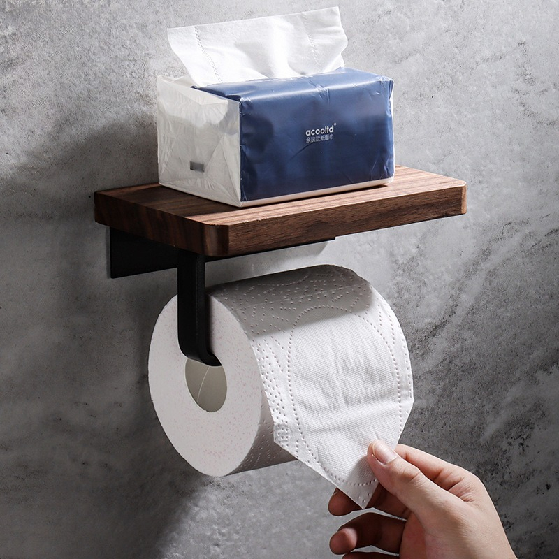 Home Bathroom Paper Towel Holder - Tempat Tisu Kayu Solid Tanpa Bor,