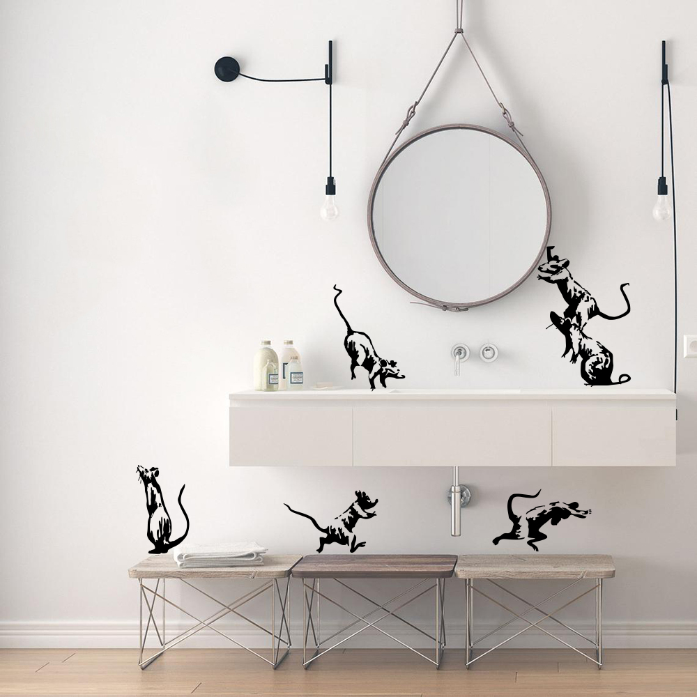 Home Bathroom Wall Tiles - 5 Buah Stiker Dinding Tikus Toilet