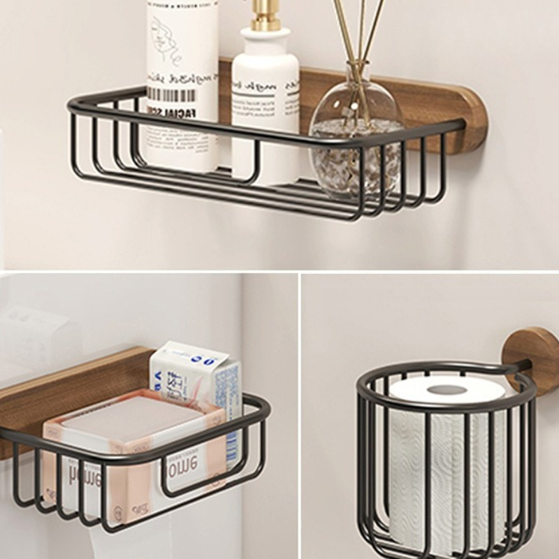 Home Bathroom Paper Towel Holder - Tempat Tisu Kayu Solid Tanpa Bor,