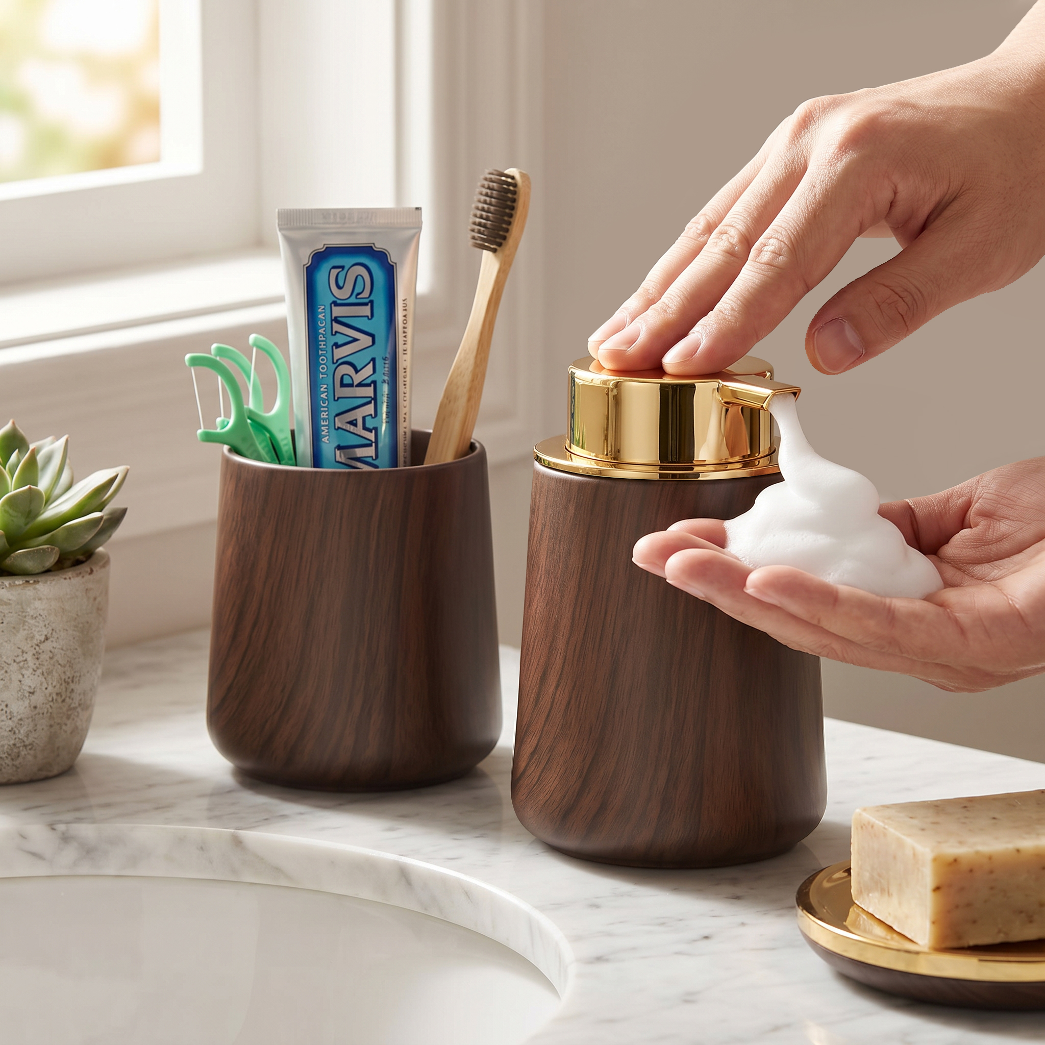 Home Bathroom Soap Dispenser - Dispenser Sabun Tangan Elegan dan Set