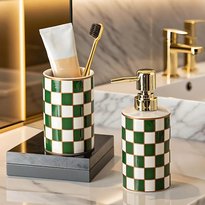 Home Bathroom Soap Dispenser - Botol Lotion Keramik Silinder Mewah dengan
