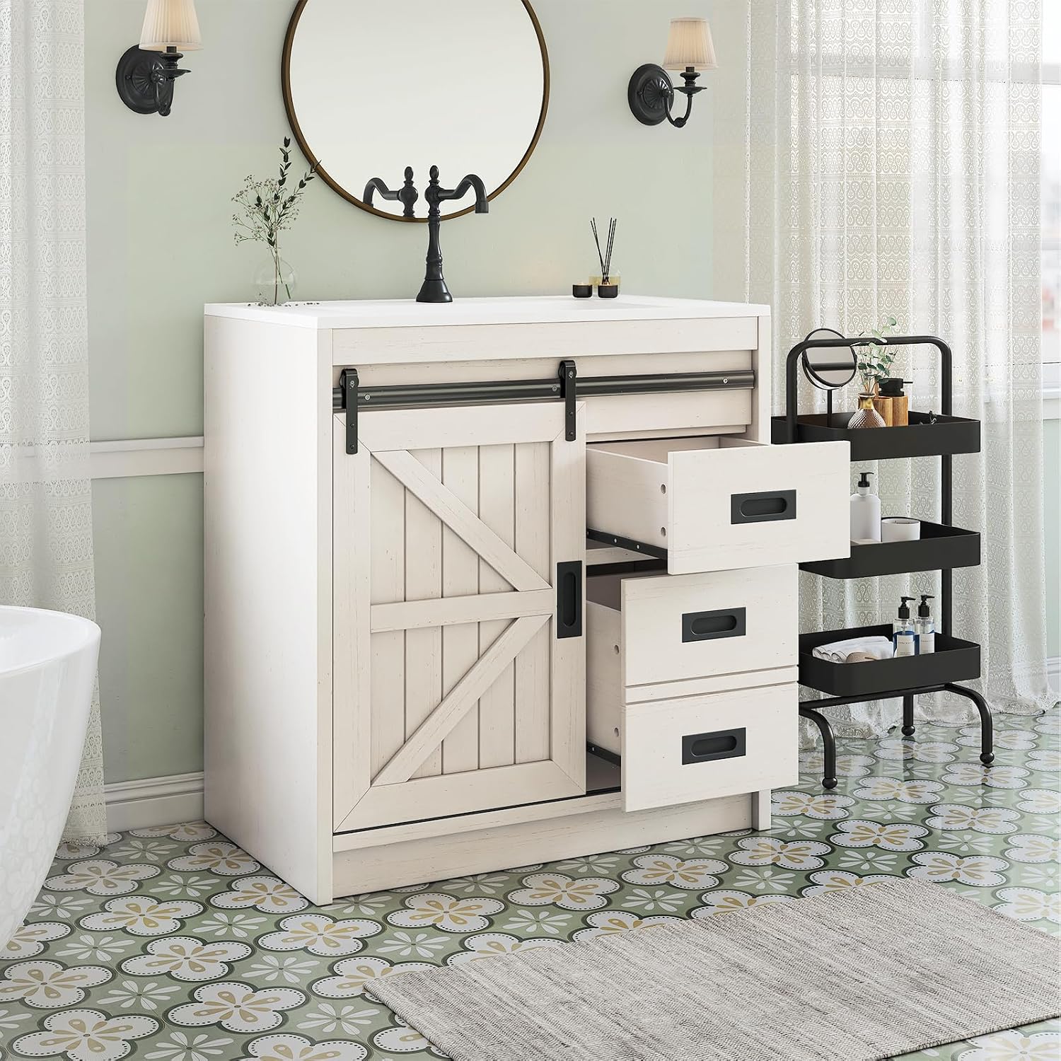Home Bathroom Door - Meja rias kamar mandi bergaya farmhouse