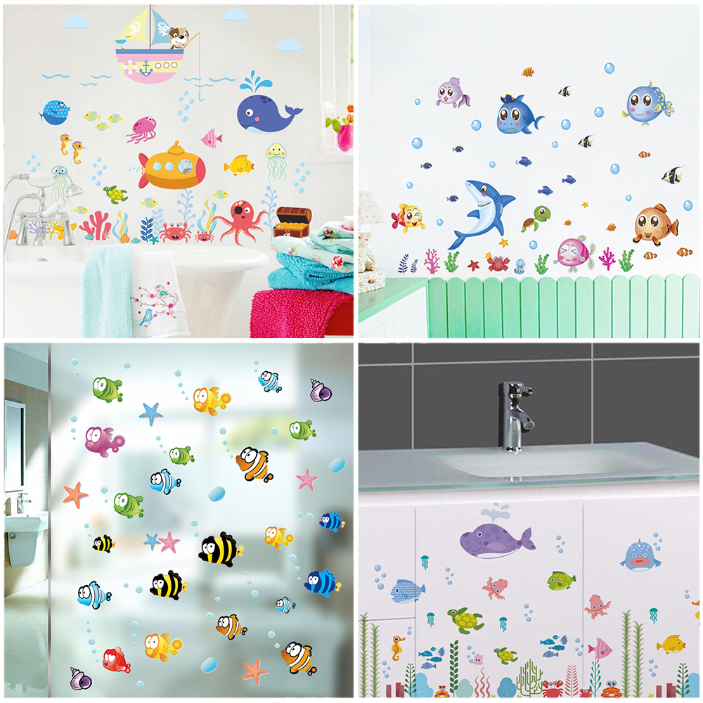 Home Bathroom Wall Tiles - Stiker dinding gelembung paus ikan lucu