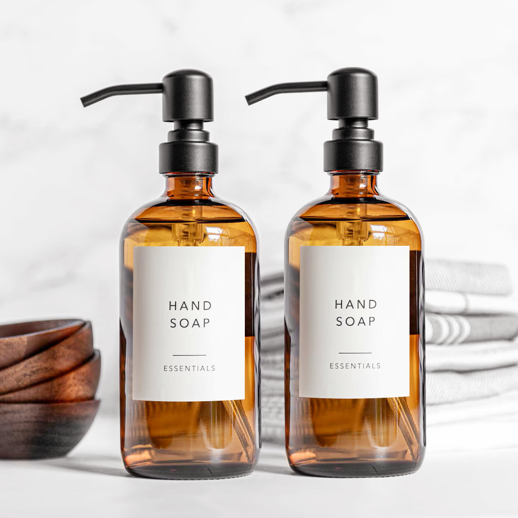 Home Bathroom Soap Dispenser - Dispenser sabun kaca Amber dengan pompa