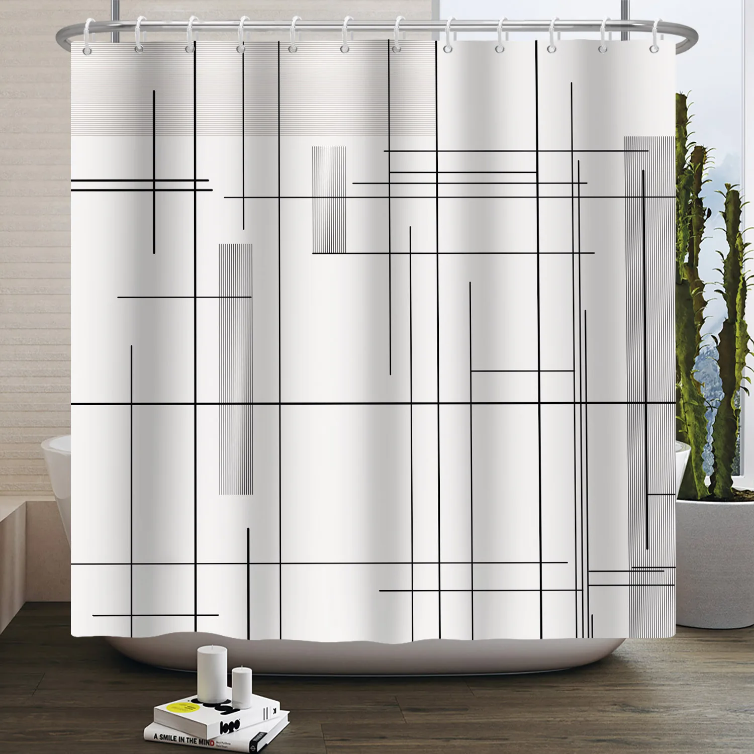 Home Bathroom Partition - Tirai Mandi Pola Garis Sederhana untuk