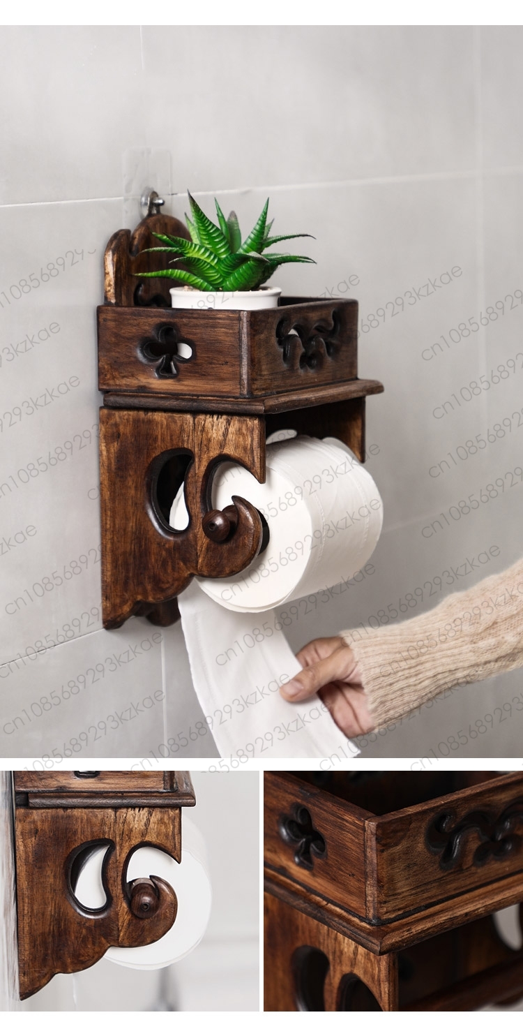 Tempat Tisu Kayu Rak Penyimpan - Home Bathroom Paper Towel Holder ulasan dan harga