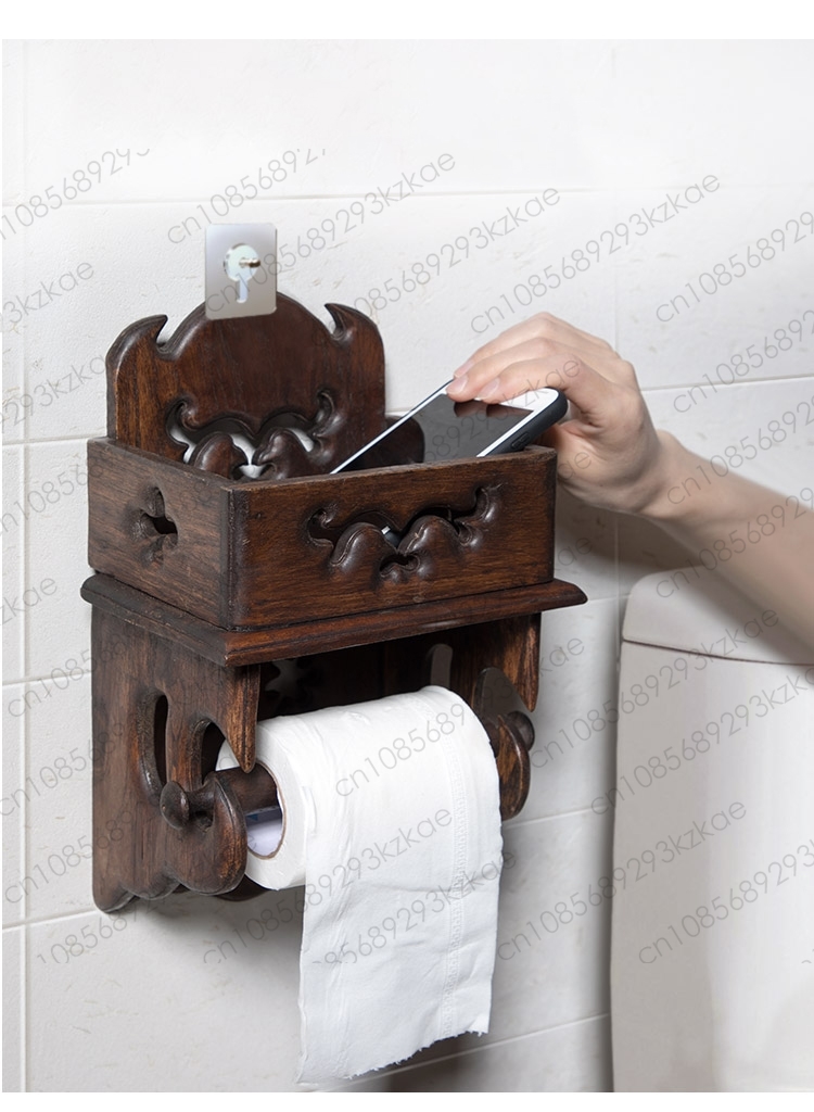 Tempat Tisu Kayu Rak Penyimpan - Home Bathroom Paper Towel Holder ulasan dan harga