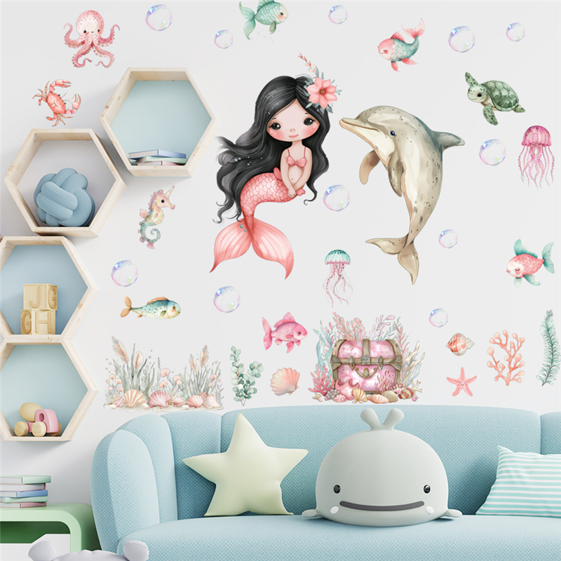 Stiker dinding putri duyung mo - Home Bathroom Wall Tiles ulasan dan harga