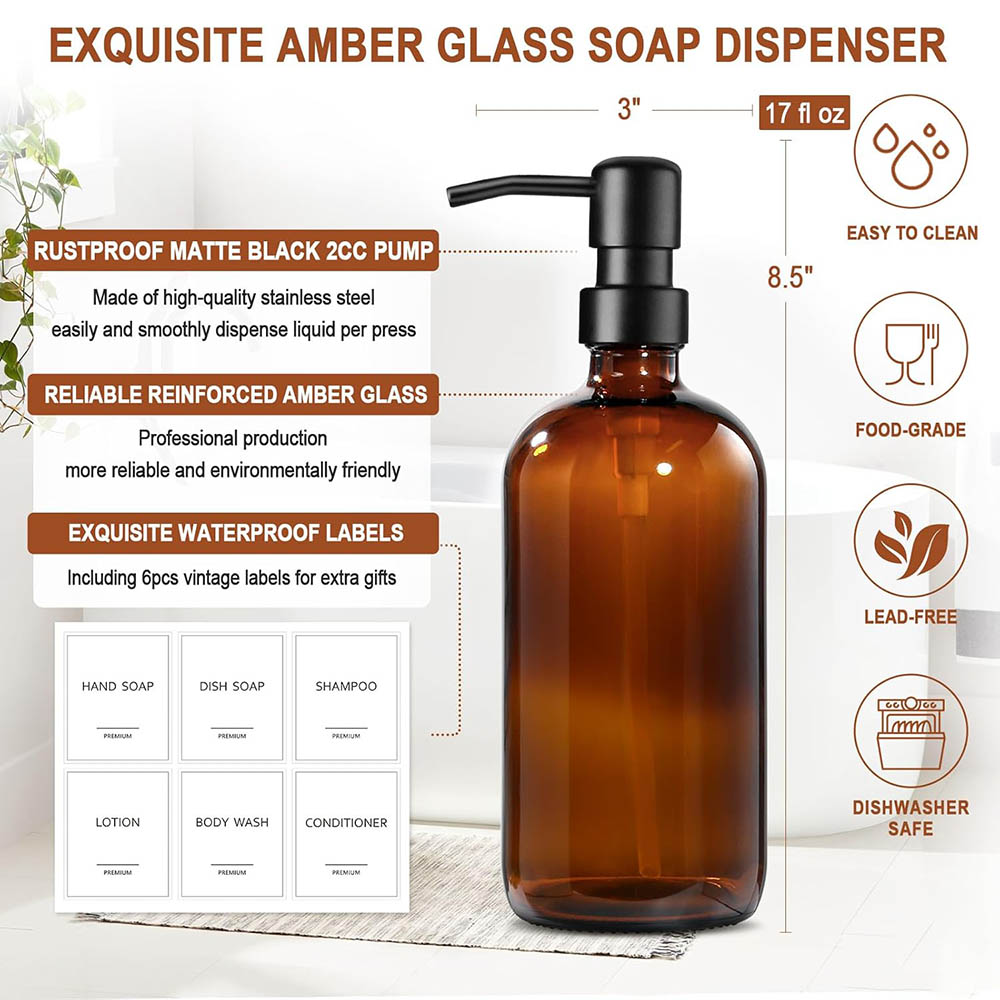 Dispenser Sabun Kaca Amber, 2  - Home Bathroom Soap Dispenser ulasan dan harga