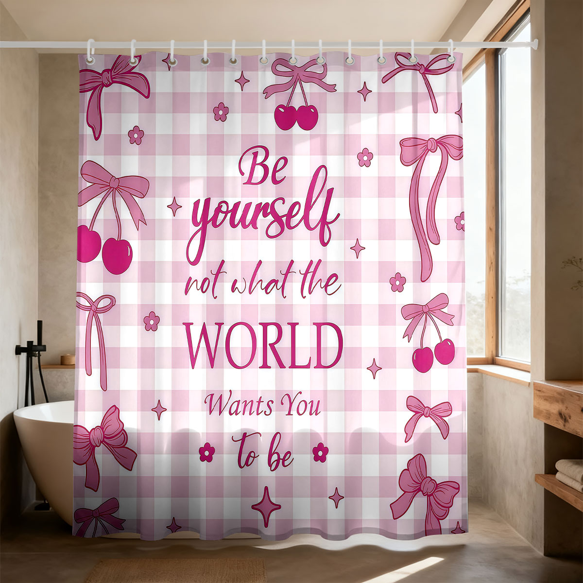 1 Buah Tirai Mandi Motif Pita  - Home Bathroom Partition ulasan dan harga