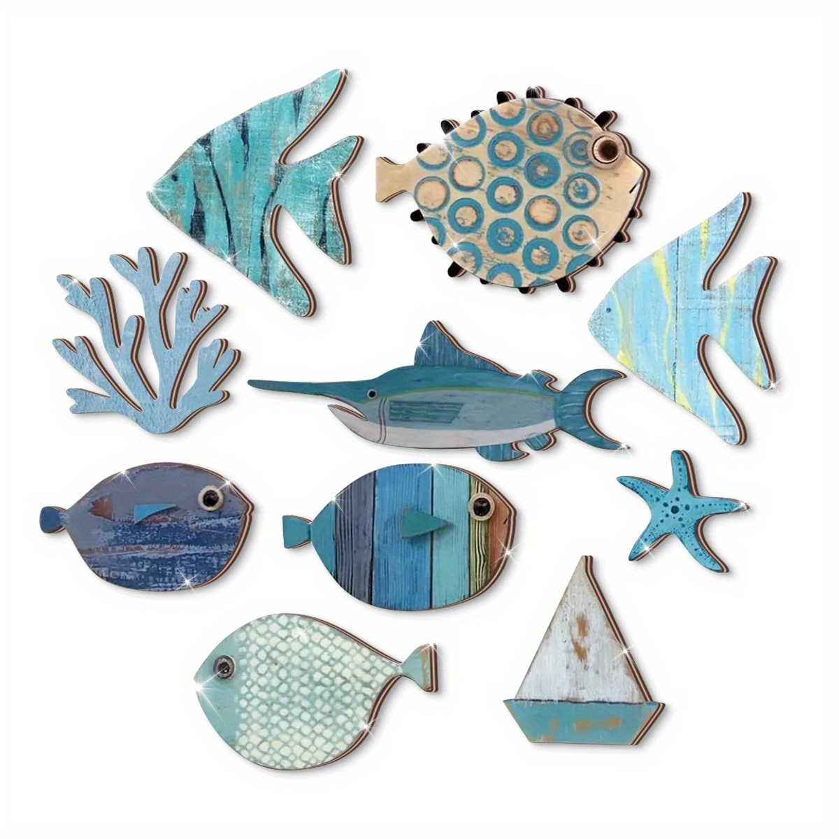 10pcs/set Tema Laut Ikan Kayu  - Home Of The Year Bathroom ulasan dan harga