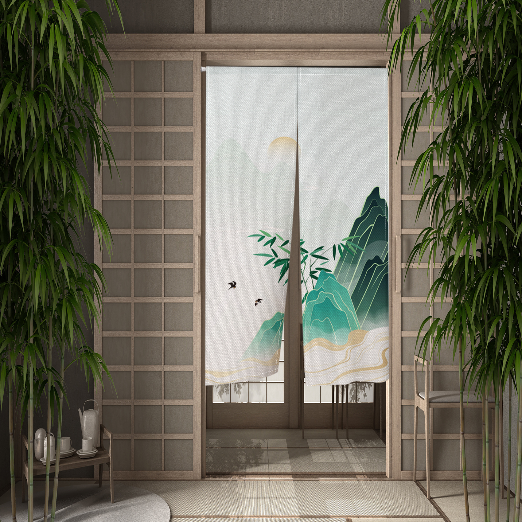 Tirai Pintu Bergaya Tinta Cina - Home Bathroom Partition ulasan dan harga